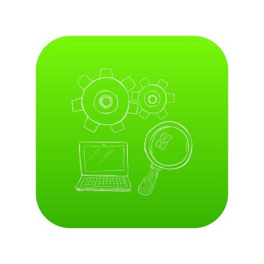 Büyüteç simgesi yeşil vektör ile dizüstü bilgisayar