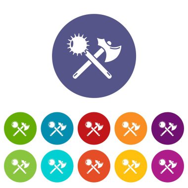 Ortaçağ balta ve topuz simgeler vektör renk ayarla