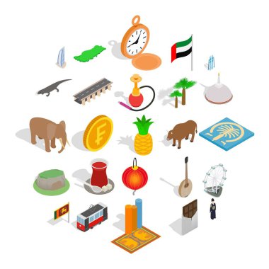 Doğu ülke Icons set, izometrik stili