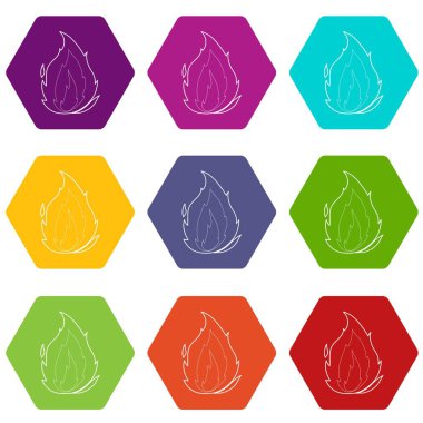 Web için beyaz izole alev simgeler 9 set coloful