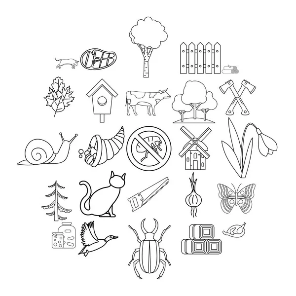 Conjunto de iconos de asentamiento, estilo de esquema — Archivo Imágenes Vectoriales