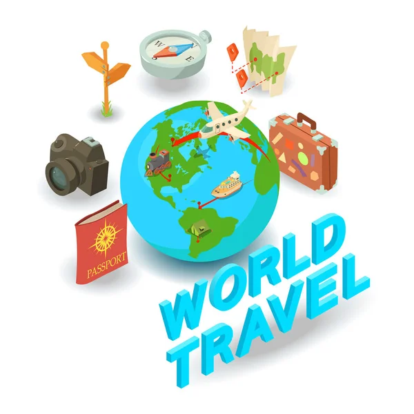 Banner de concepto de viaje mundial, estilo isométrico — Vector de stock