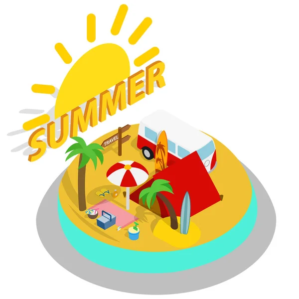 Summer day concept banner, isometric style — Stock Vector