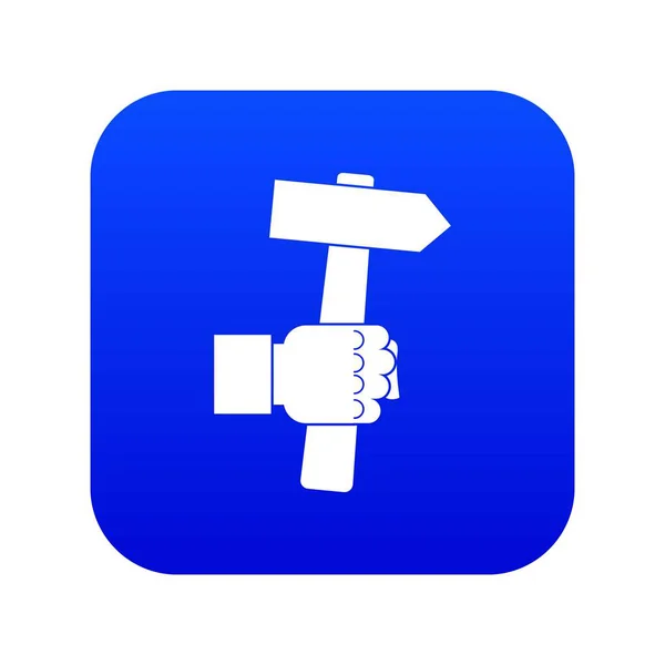 Marteau de levage à main avec icône d'outil numérique bleu — Image vectorielle