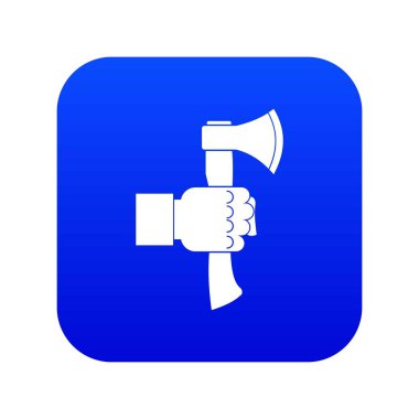 El tutma balta ile ahşap sapı simgesi dijital mavi