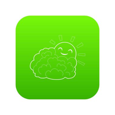 Güneş ve bulut yeşil simge vektör