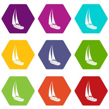 9 vektör yat Icons set