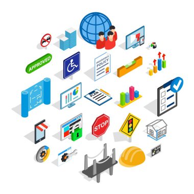 Icons set, izometrik stil gidermek