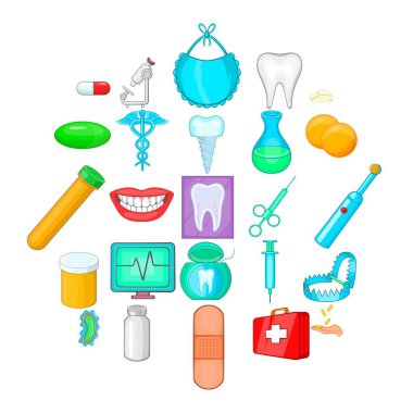 Diş Icons set, restorasyonu çizgi film tarzı