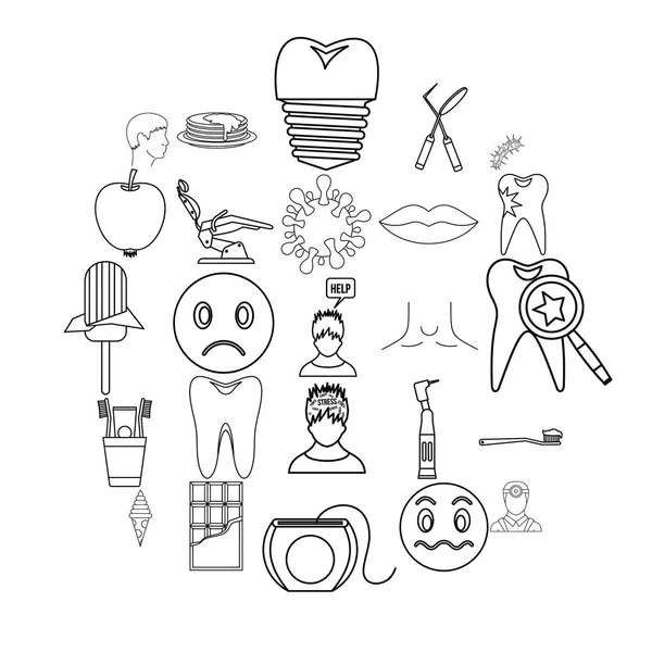 Diş Bakımı Icons set, anahat stili — Stok Vektör