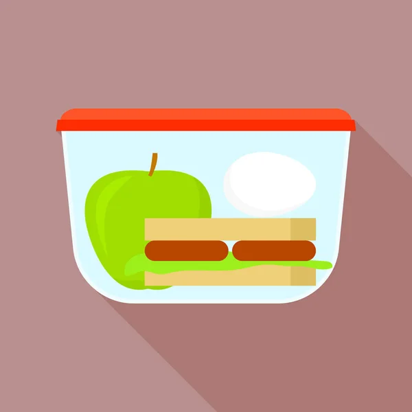 Boîte à lunch en plastique icône de conteneur, style plat — Image vectorielle