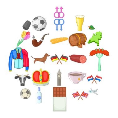 Europe Icons set, karikatür tarzı