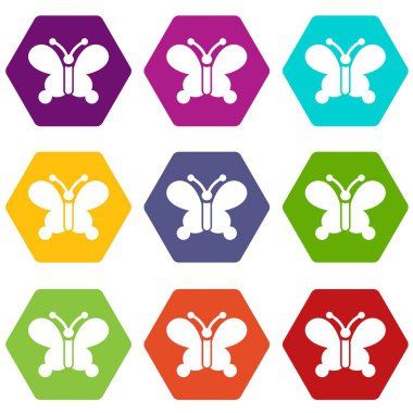 9 vektör kelebek kanat desenleri Icons set