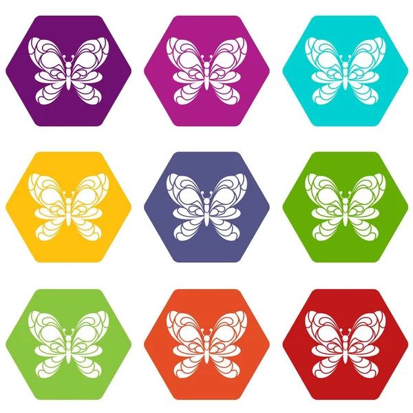 Schmetterling mit großen Flügeln Symbole Set 9 Vektor — Stockvektor