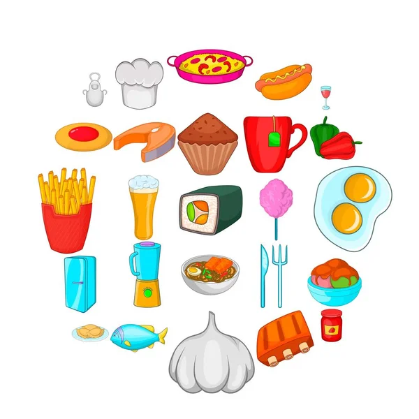 Tener iconos de la cena establecidos, estilo de dibujos animados — Vector de stock