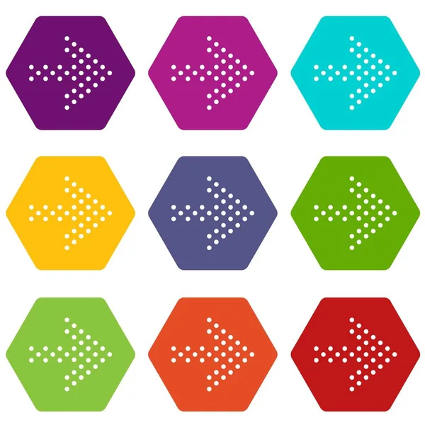 Petits points flèche droite icônes ensemble 9 vecteur — Image vectorielle