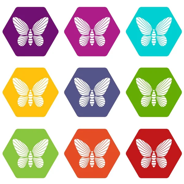 Kanatları simgeler kümesi 9 vektör üzerinde çizgili desenli kelebek