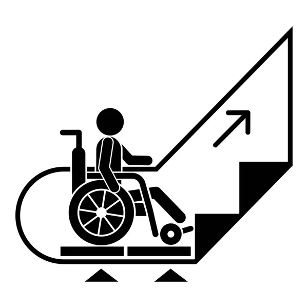 Homme fauteuil roulant jusqu'à l'icône de l'escalator, style simple — Image vectorielle