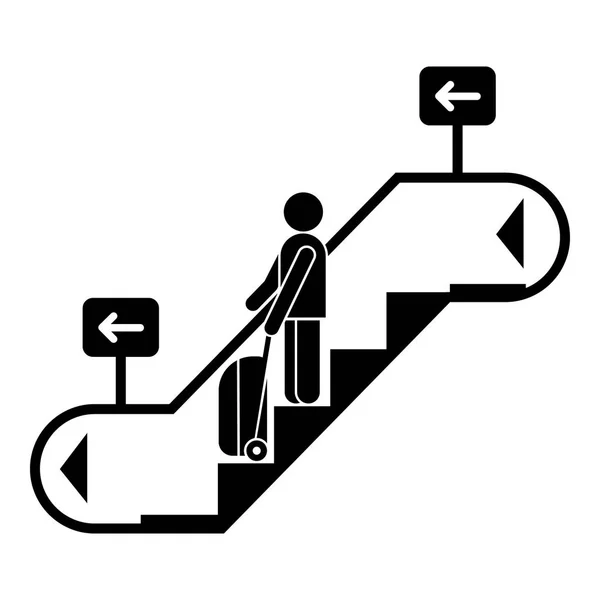 Mann Tasche Reise Rolltreppe unten Symbol, einfachen Stil — Stockvektor