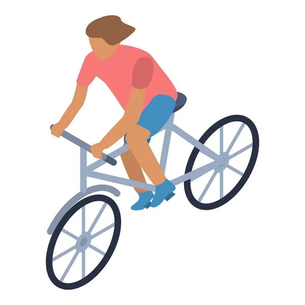 Chica bicicleta a pie icono, estilo isométrico — Vector de stock