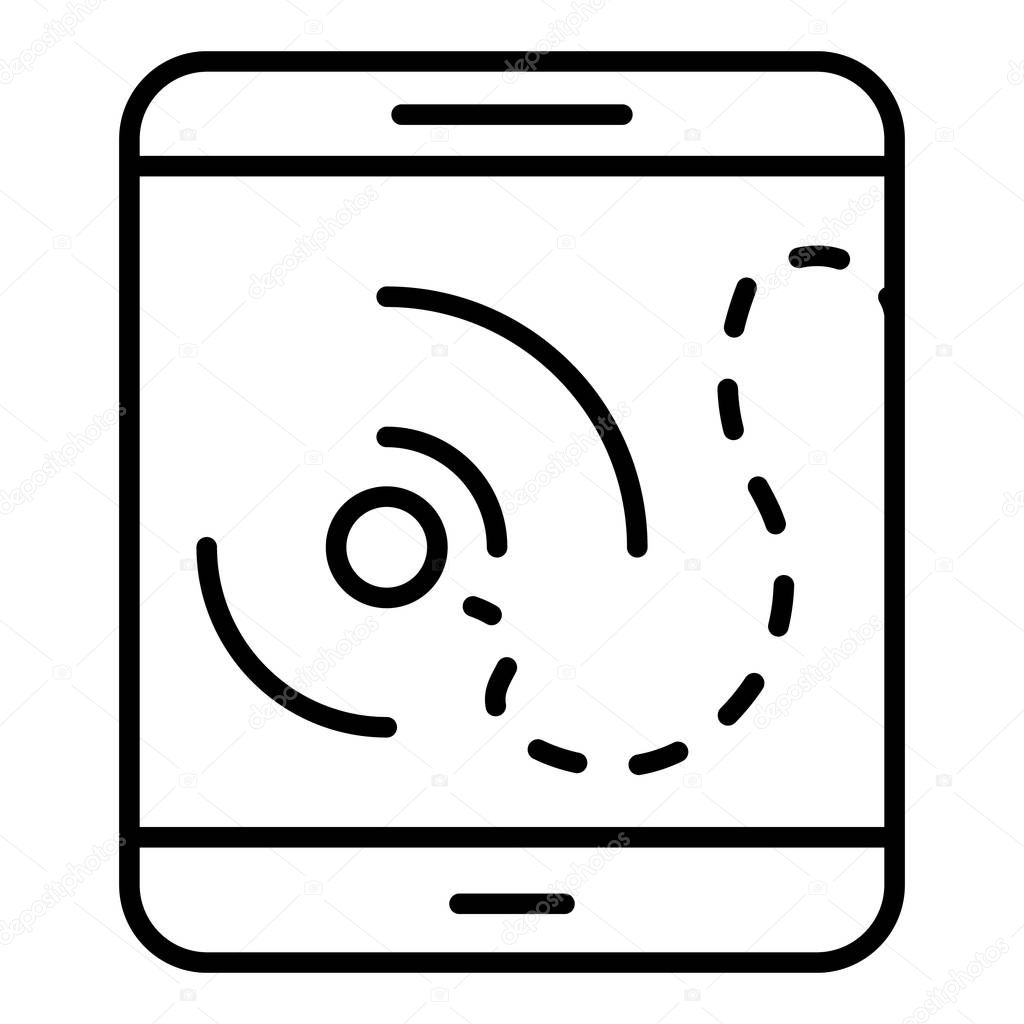 Tablet drone route icon, outline style