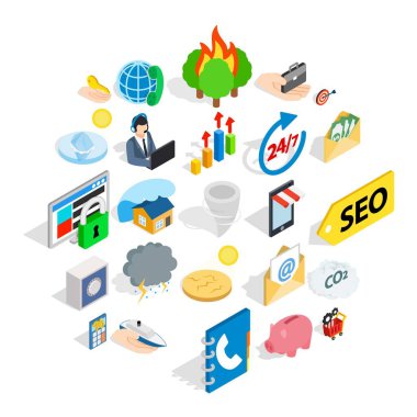 Bilgisayar destek Icons set, izometrik stili