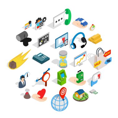 Geçim Icons set, izometrik stil araçlarının