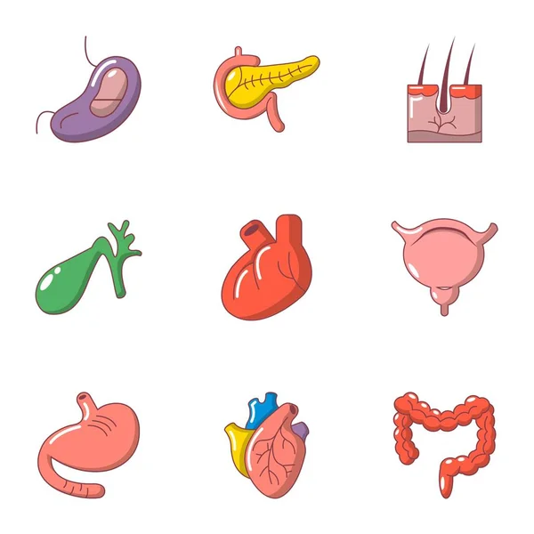 Conjunto de iconos del organismo humano, estilo de dibujos animados — Archivo Imágenes Vectoriales