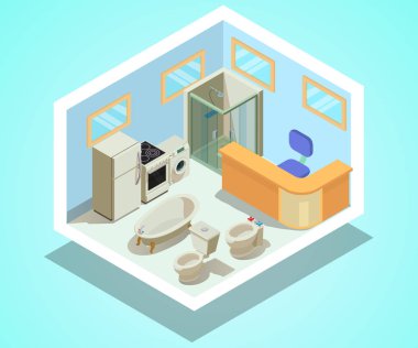 Banyo Ekipmanları kavramı afiş, izometrik stili