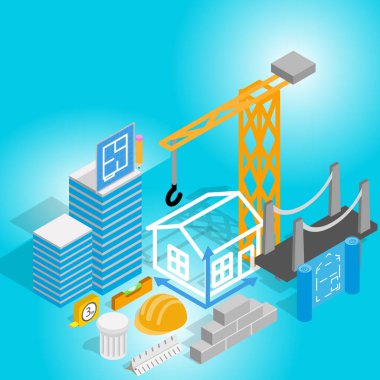 İnşaat kavramı afiş, izometrik stili