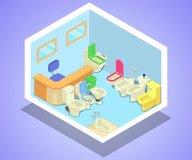 Tuvalet kavramı afiş, izometrik stili