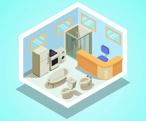 Bannière concept d'équipement de salle de bain, style isométrique — Image vectorielle