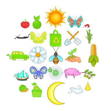 Ekolojik Icons set, karikatür tarzı