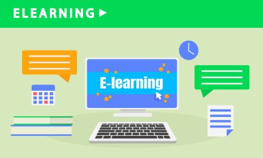 Ev e-öğrenim afiş, düz stil