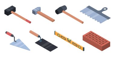 Duvar işçisi Icons set, izometrik stili