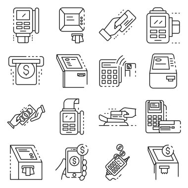 Banka terminal Icons set, anahat stili