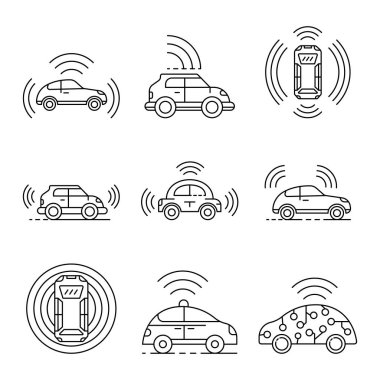 Sürücüsüz araç Icons set, anahat stili