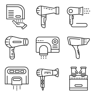 Kurutma makinesi Icons set, anahat stili