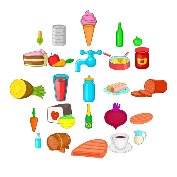 Conjunto de iconos de comer, estilo de dibujos animados — Vector de stock