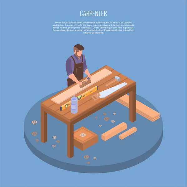 Carpenter fundo conceito, estilo isométrico — Vetor de Stock