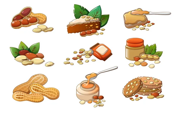 Peanut icons set, cartoon style — Stock Vector