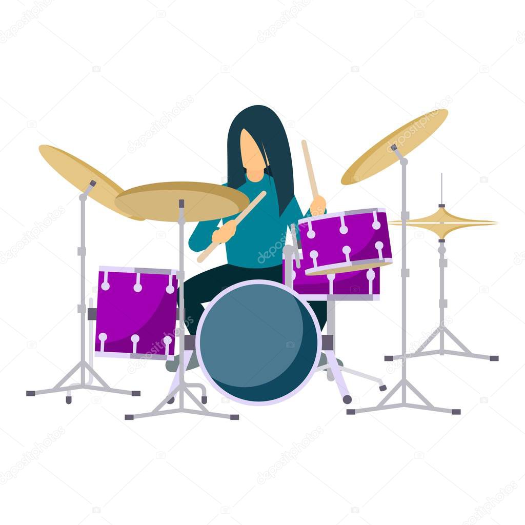 Play rock drums icon, flat style