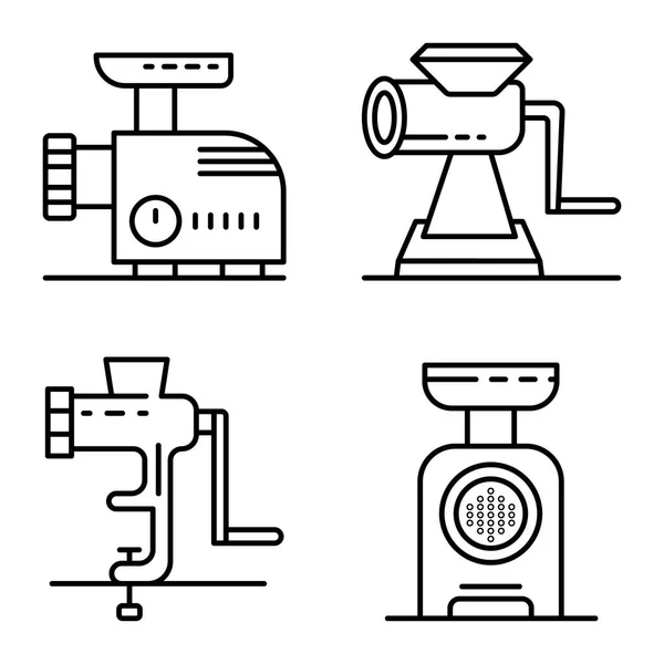 Et kıyma makinesi Icons set, anahat stili — Stok Vektör