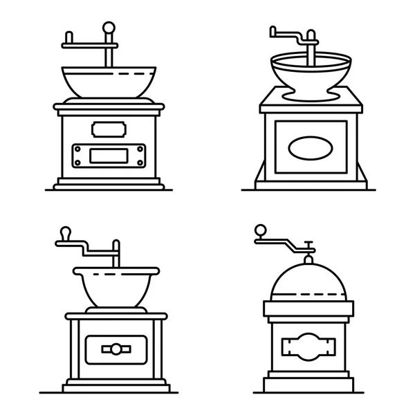 Kaffeemühle Icons Set, Umriss Stil — Stockvektor