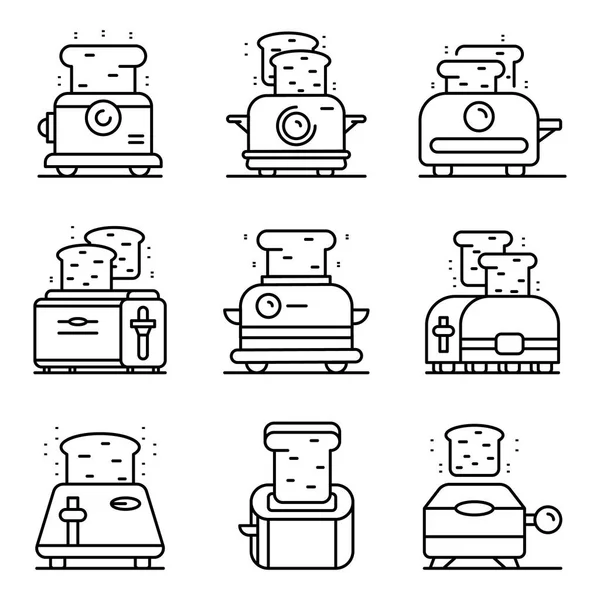 烤面包机图标设置,轮廓样式 — 图库矢量图片