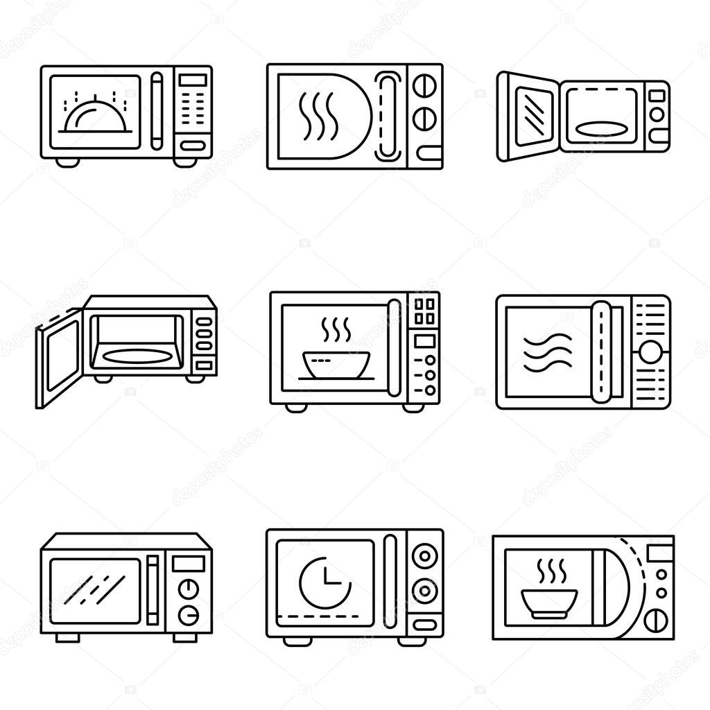Microwave icons set. Outline set of microwave vector icons for web design isolated on white background