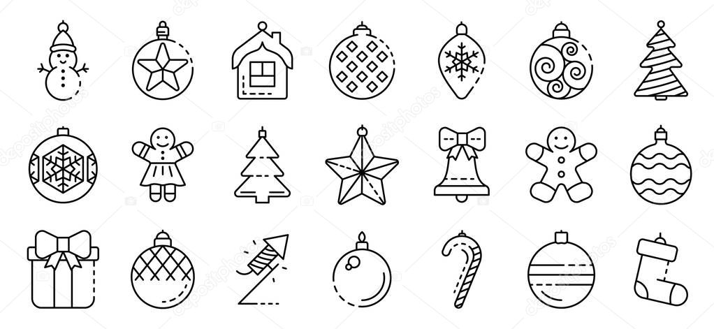 Christmas tree toys icons set. Outline set of Christmas tree toys vector icons for web design isolated on white background