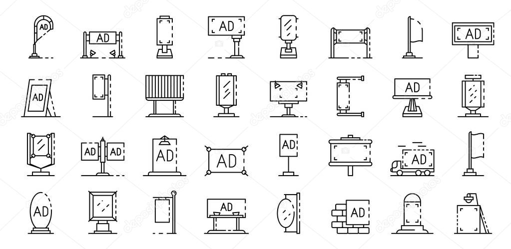 Outdoor advertising icons set, outline style