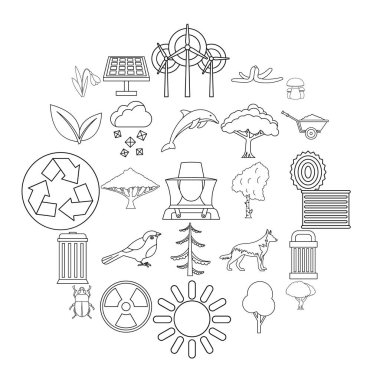 Ekolojik bakım Icons set, anahat stili