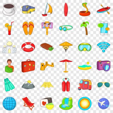 Tatil Icons set, karikatür tarzı